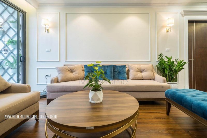 Bộ sofa sử dụng chất liệu nỉ nhung màu trắng - be nhã nhặn hòa nhập với không gian