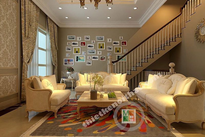 Mẫu sofa bọc nỉ cao cấp cho phòng khách với đường cong tân cổ điển tinh tế, sang trọng