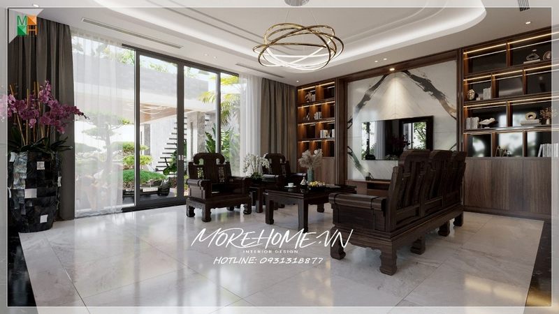 Bộ bàn ghế gỗ tự nhiên hiện đại được sử dụng để chào đón khách đến thăm, tỏa ra sự cá tính và gu thẩm mỹ của chủ nhà.